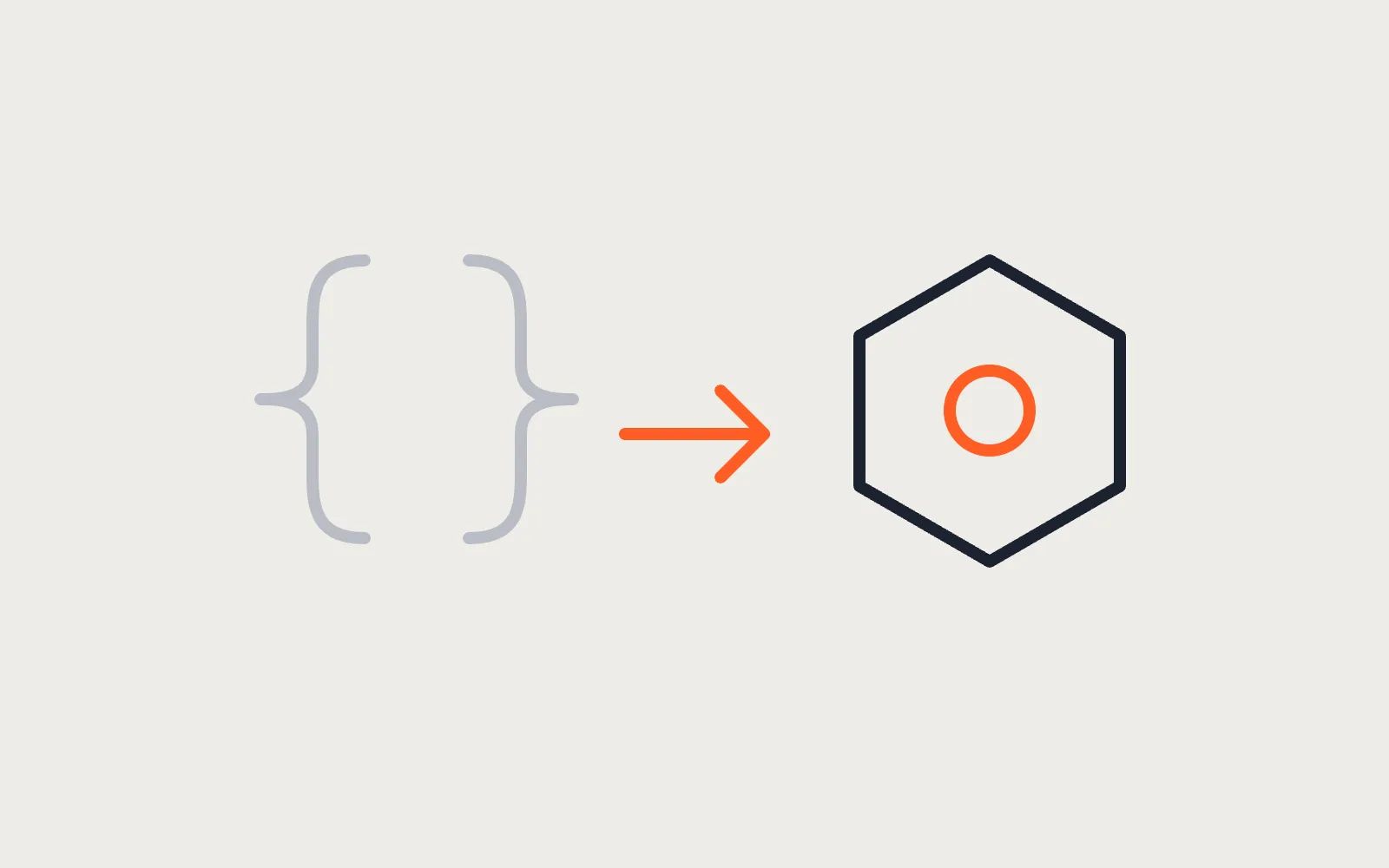 Curly braces with an arrow to a hexagon