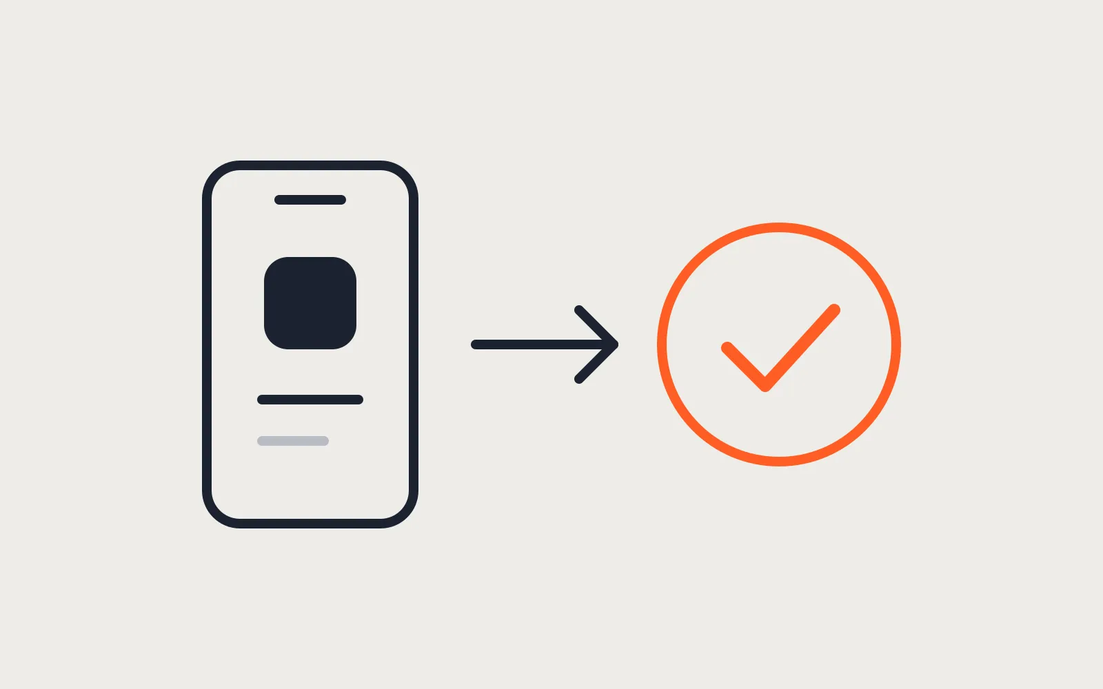 A phone with an arrow pointing to a check mark