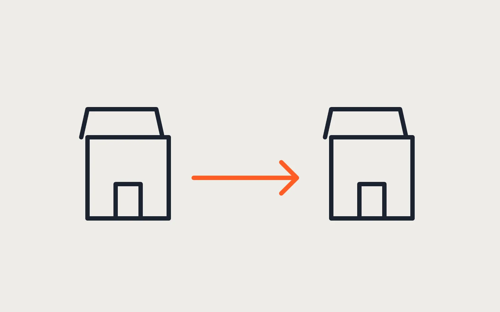 Two storefronts with an arrow between them